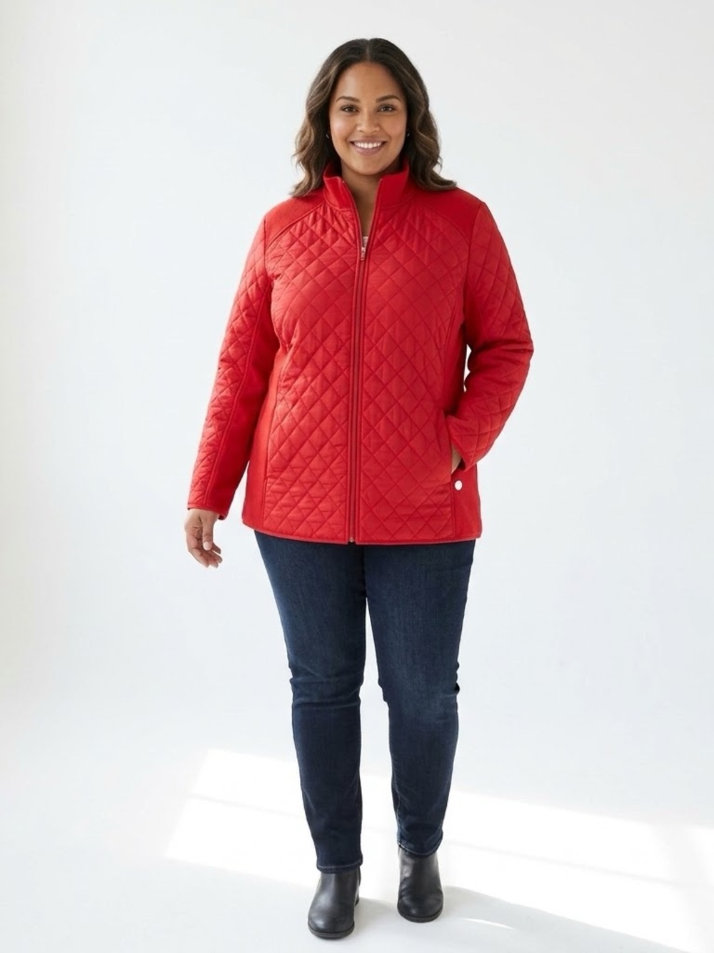 Talbots Red Quilted Full Zip Knit Side Panel Lightweight Jacket | 3X